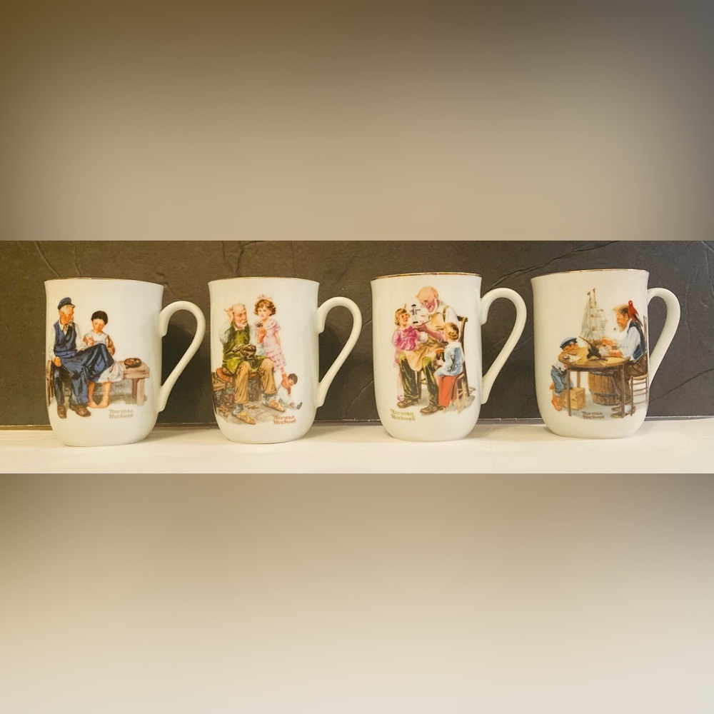 Vintage Norman Rockwell Mugs Porcelain 1982 Museum Collection Set of 4